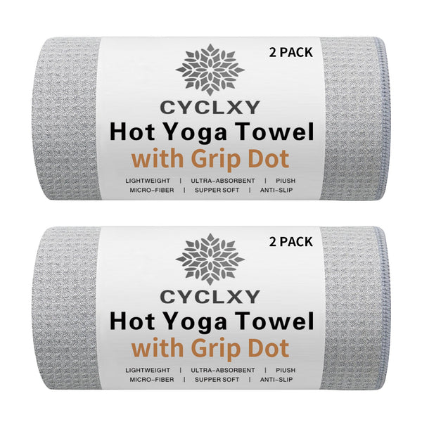 CYCLXY 2 Pack Hot Yoga Towel with Grip Dot?Stickyfiber Yoga Mat Towels Non Slip for Hot Yoga,Absorbent Microfiber Sweat Anti-Slip Cover,Bikram,Pilates,Exercise,Fitness