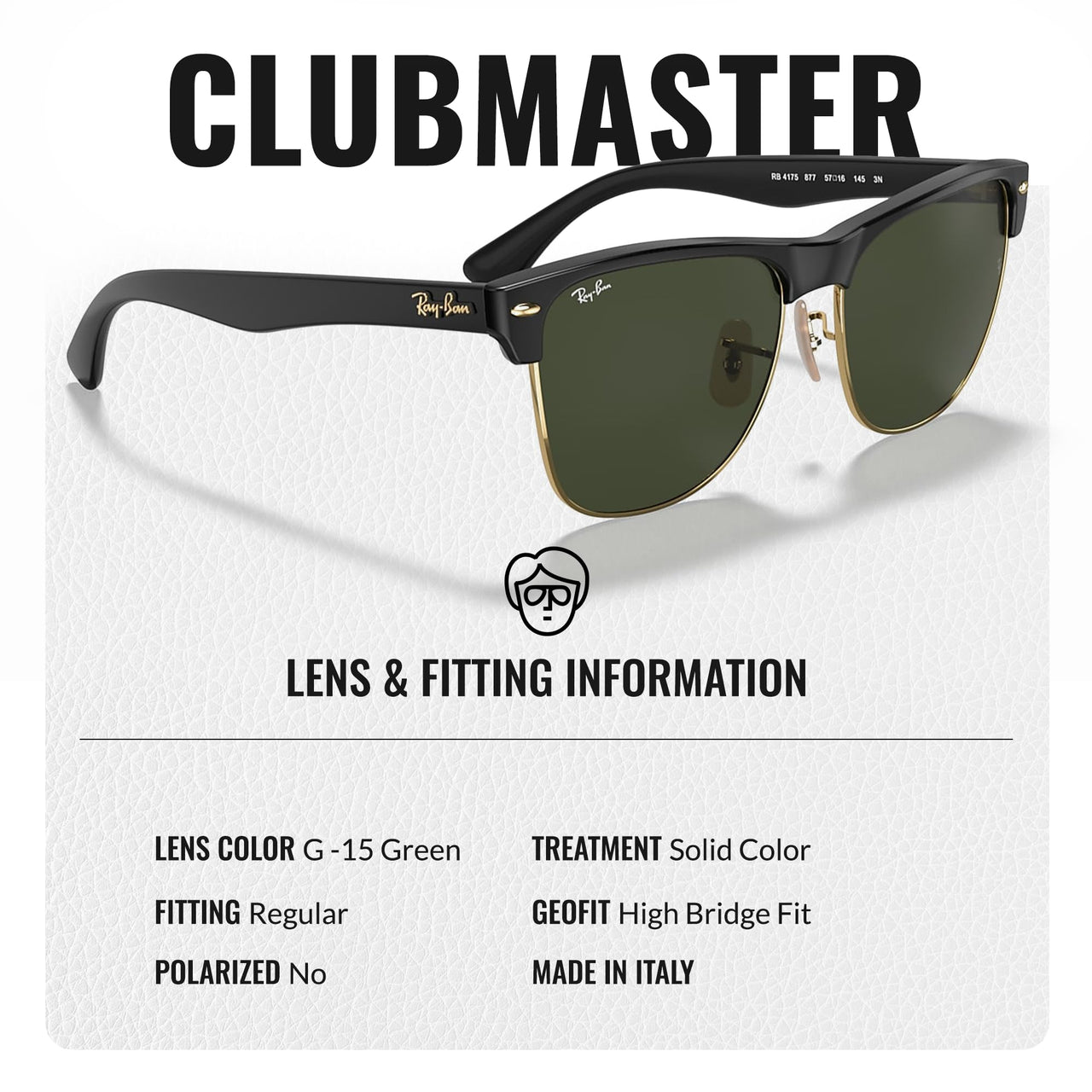 Ray-Ban RB4175 CLUBMASTER OVERSIZED Square Shaped Non-Polarized Sunglasses for Men – Includes Official RAYBAN Eyewear Kit – Ideal Formal & Casual Wear Sunglasses – G-15 Green Lens