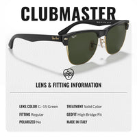 Thumbnail for Ray-Ban RB4175 CLUBMASTER OVERSIZED Square Shaped Non-Polarized Sunglasses for Men – Includes Official RAYBAN Eyewear Kit – Ideal Formal & Casual Wear Sunglasses – G-15 Green Lens