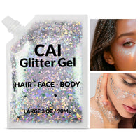Thumbnail for Face, Body & Hair Glitter Gel – Rave Glitter for Kids and Women – 3 Oz Cosmetic-Grade Gel w/Moon & Stars for Festivals & Halloween Party, Easy Apply & Wash Off - Silver 1Pack