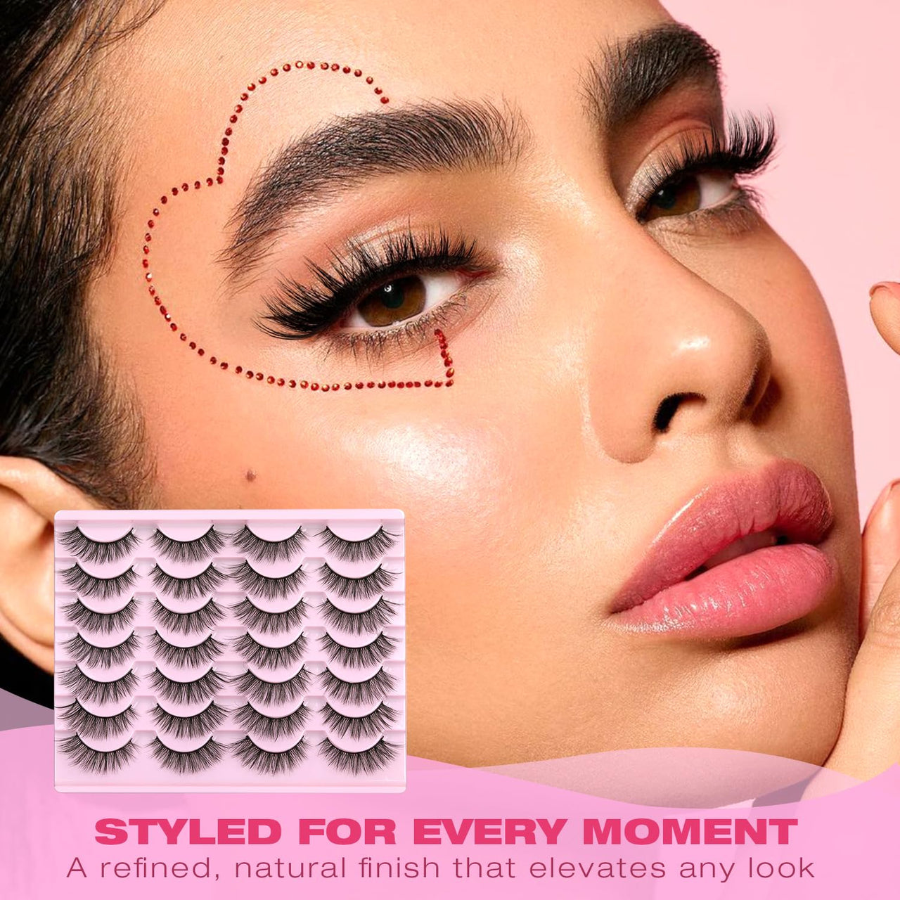 False Eyelashes 14mm Faux 3D Mink Lashes Natural Look Cat Eye Wispy Lashes Pack by Kiromiro, 14 Pairs