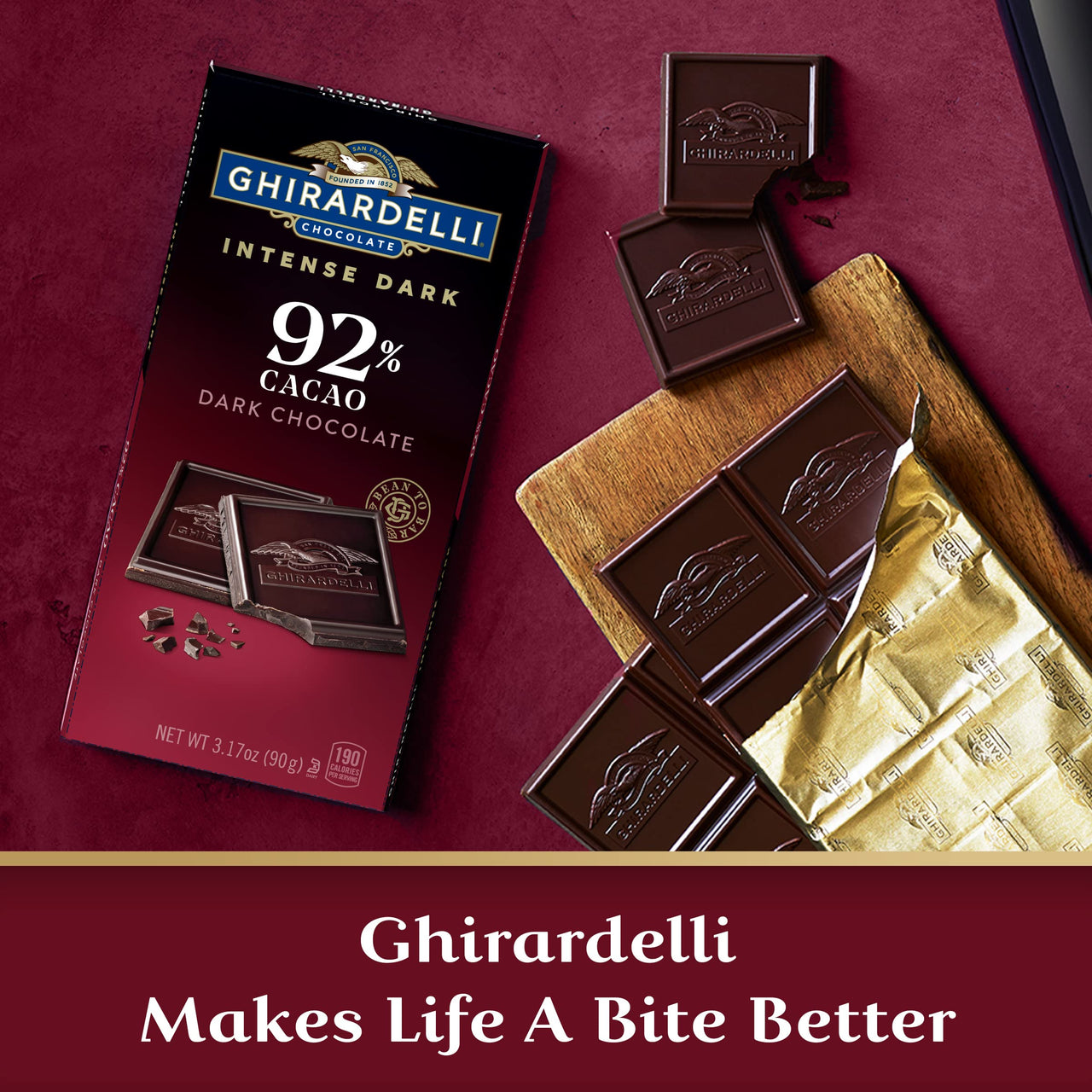 GHIRARDELLI Intense Dark Chocolate Bar, 92% Cacao, 3.17 Oz Bar