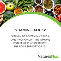 Thumbnail for NaturesPlus Vitamins D3 & K2 - 90 Tablets - Promotes Bone Support, Immune Function, Cardiovascular Health & Mood Balance - Vegetarian, Gluten Free - 90 Servings