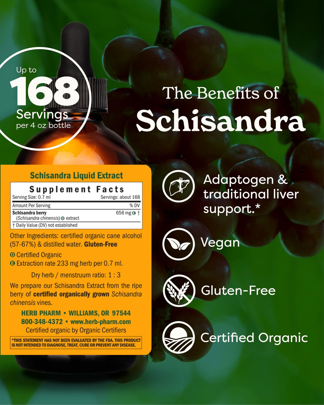 Herb Pharm Certified Organic Schisandra Berry Liquid Extract - 4 Ounce