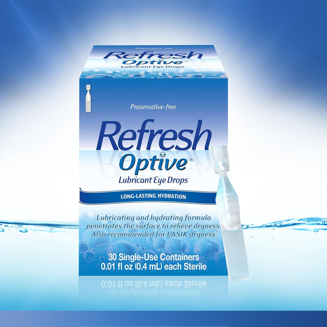 Refresh Optive Lubricant Eye Drops For Dry Eyes, Preservative-Free, 0.01 Fl Oz Single-Use Containers, 30 Count