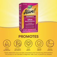 Thumbnail for Nature's Way Alive! Ultra Multivitamin for Women, Complete Daily Women's Vitamins, High Potency Formula, Promotes Energy Metabolism and Muscle Function*, Vitamin A, C, D, Methylated B12, 60 Tablets