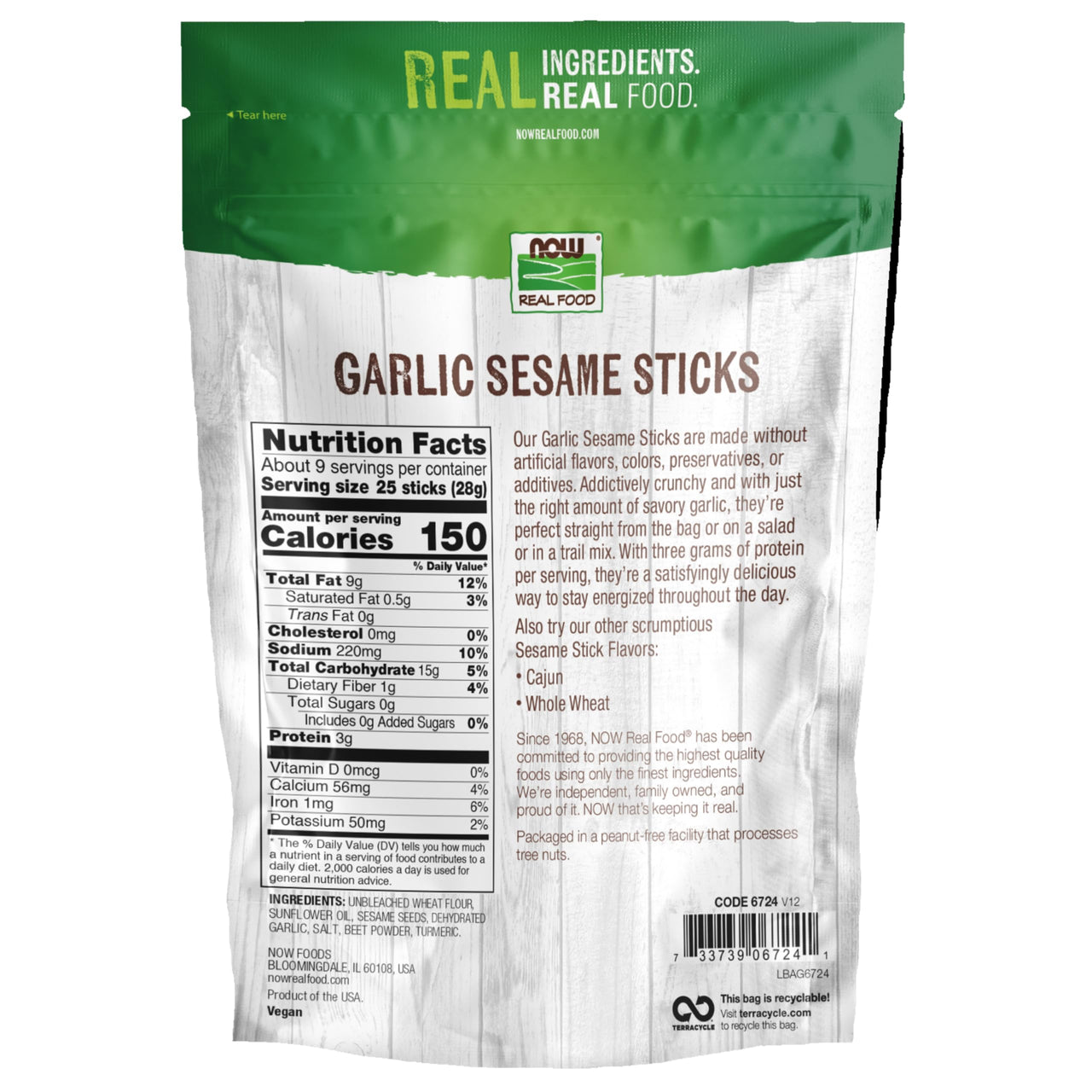NOW Foods, Garlic Sesame Sticks, Product of the USA, Certified Non-GMO, 9-Ounce (Packaging May Vary)