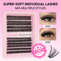 Thumbnail for Azenlo Lash Extensions 40D+60D Cluster 240pcs DIY Lash Clusters 10-16mm Eyelash Clusters Individual Think Band Lash Kit (40D+60D Kit)