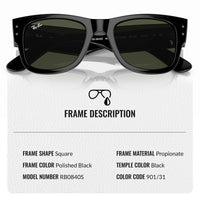 Thumbnail for Ray-Ban RB0840S MEGA WAYFARER Square Shape Sunglasses With Eyewear Kit Bundle - High Bridge Fit - Ideal Formal and Casual Wear Square Sunglasses