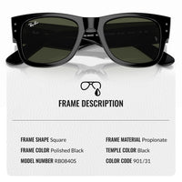 Thumbnail for Ray-Ban RB0840S MEGA WAYFARER Square Shaped Non-Polarized Sunglasses for Men & Women – Includes Official RAYBAN Eyewear Kit – Ideal Formal & Casual Wear Sunglasses – Green Lens