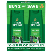 Thumbnail for Irish Spring Original Moisturizing Body Wash for Men, 24-Hour Fresh, Face and Body Wash, Men’s Body Wash, Biodegradable Ingredients, Paraben Free, Cool Fresh Scent, 20 fl oz Bottle (2 Pack)