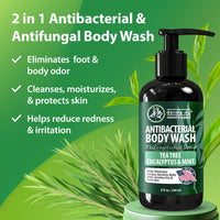 Thumbnail for Antibacterial Body Wash - Antibacterial Soap And Tea Tree Body Wash For Jock Itch, Athletes Foot, Eczema And Back Acne - Anti Bacterial Body Soap For Men And Women Safe For All Skin Types - 8 Oz