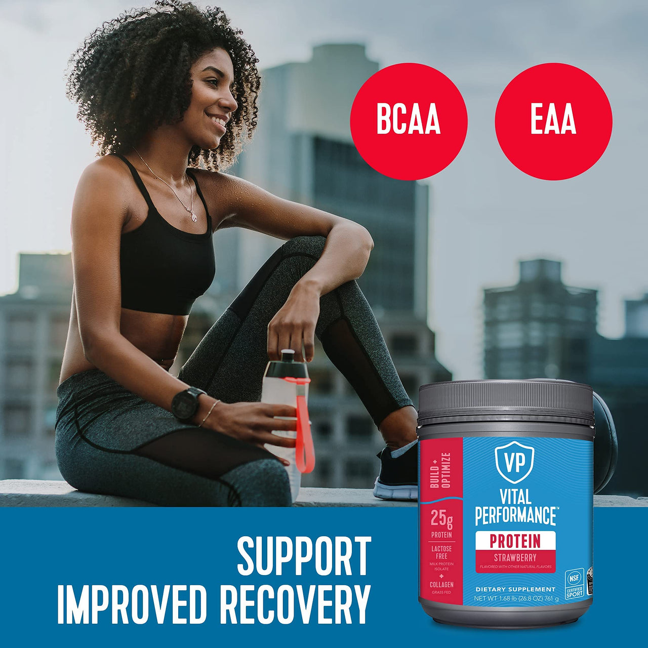 Vital Proteins Performance Protein Powder, 25g Lactose-Free Milk Isolate Casein & Whey Blend Protein Powder with 10g Grass-Fed Collagen Peptides, 8g EAAs, 5g BCAAs, Gluten-Free - Strawberry, 1.68lb