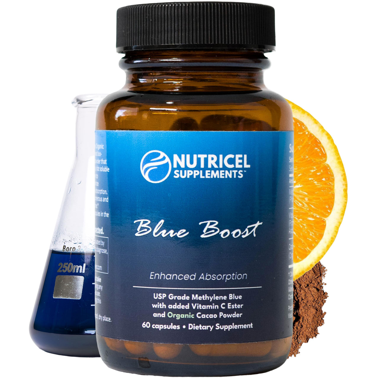 Nutricel Methylene Blue Capsules - Pharmaceutical Grade Supplement - Trusted Made in America Brand - 12mg (USP Reference Compliant) with Vitamin C Ester Enhanced Absorption - Third Party Tested (60ct)