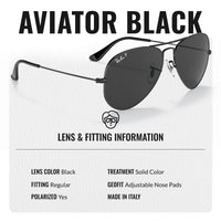Thumbnail for Ray-Ban RB3025 AVIATOR TOTAL BLACK POLARIZED Pilot Shaped Sunglasses for Men & Women – Includes Official Rayban Eyewear Kit – Ideal Formal & Casual Wear Sunglasses – Black Lens