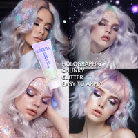 Thumbnail for DAGEDA Body Glitter Gel, Face Glitter Body Gel Sequins Shimmer Liquid Eyeshadow, Chunky Glitter for Face Hair Nails, Holographic Cosmetic Laser Powder Festival Glitter Makeup 50ml(White)