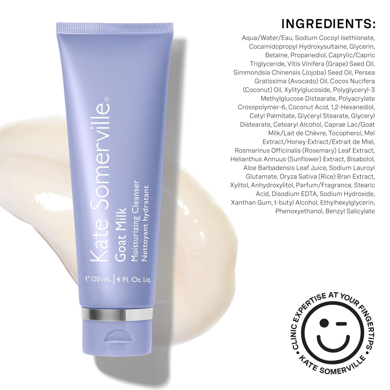 Kate Somerville Goat Milk Moisturizing Cleanser, Gentle Daily Face Wash, Relieves Dry Skin & Tightness, 4 Fl Oz