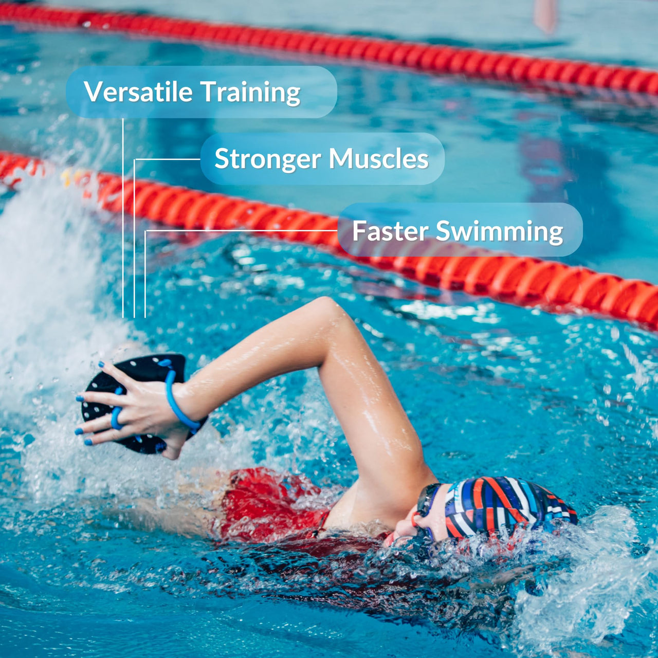 Sporti Power Swim Paddles - Swimming Training Hand Paddles - Adjustable Straps - Lap Swimming Gear (Small, Black)