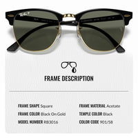 Thumbnail for Ray-Ban RB3016 Clubmaster Polarized Classic Square Shape Sunglasses for Men and Women- Timeless Classic Sun Glasses with Modern Elegance - Premium UV Protection - Designer Men's and Women's Sunglasses