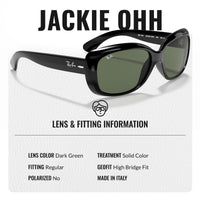 Thumbnail for Ray-Ban RB4101 JACKIE OHH Butterfly Shaped Non-Polarized Sunglasses for Women – Includes Official RAYBAN Eyewear Kit – Ideal Formal & Casual Wear Sunglasses – Dark Green Lens