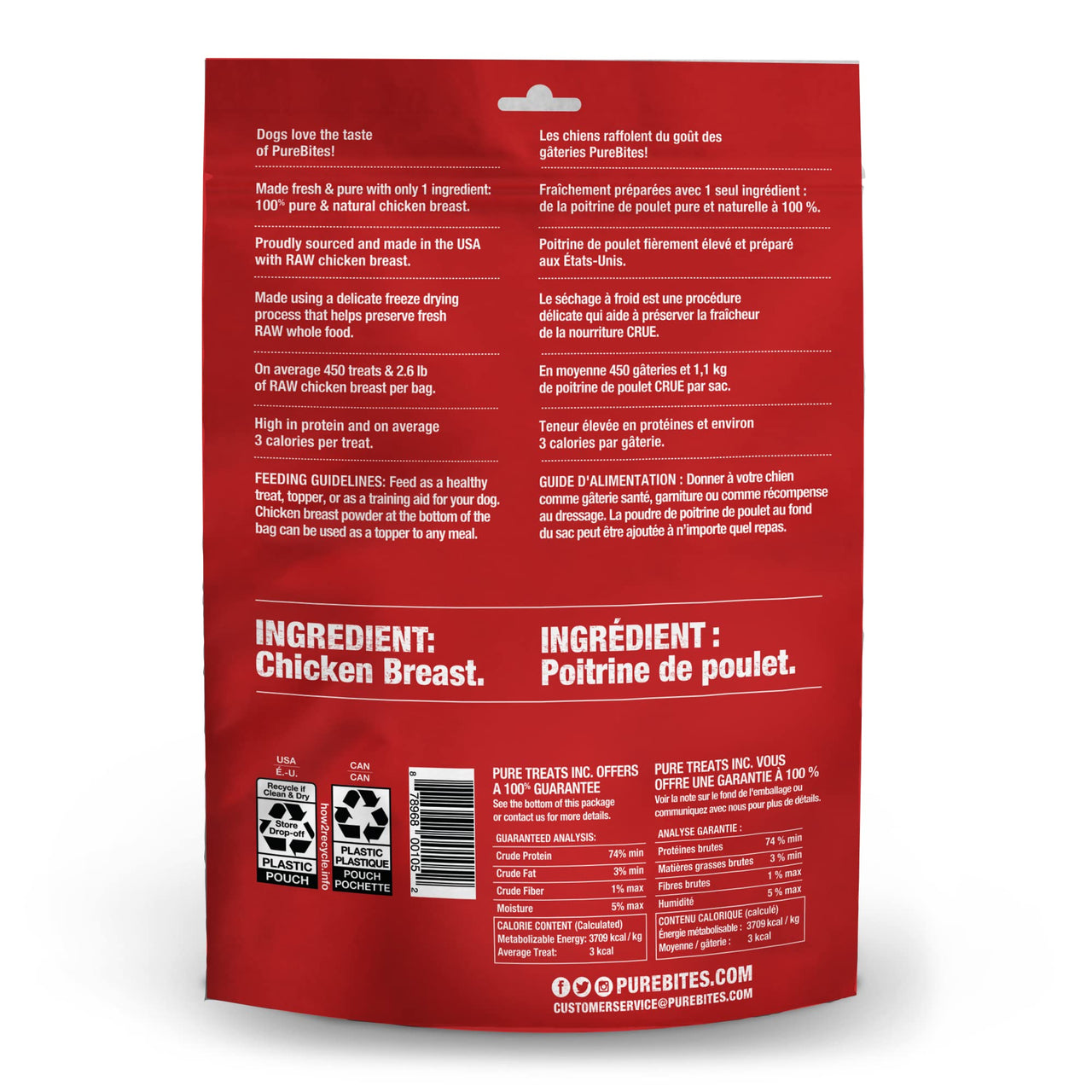 PureBites Chicken Breast Freeze Dried Dog Treats, 1 Ingredient, Made in USA, 11.6oz