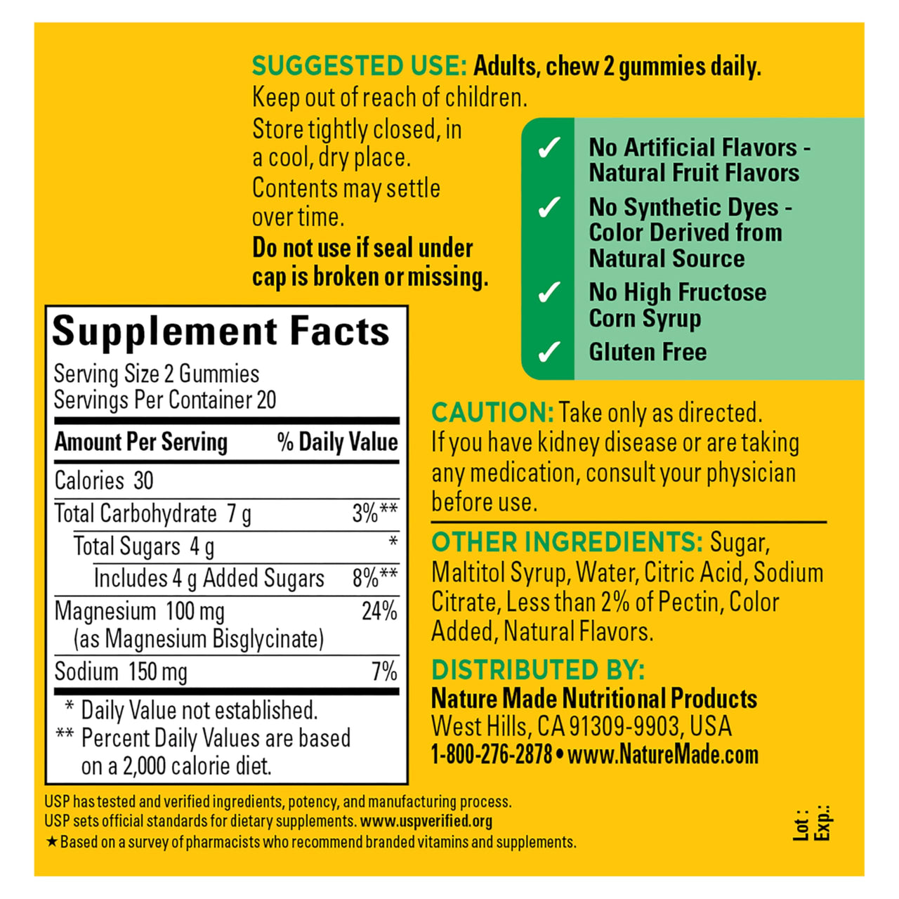 Nature Made High Absorption Magnesium Glycinate Gummies 100 mg per Serving, Muscle, Nerve, Bone and Heart Support, Magnesium Supplement, 40 Magnesium Gummies, 20 Day Supply