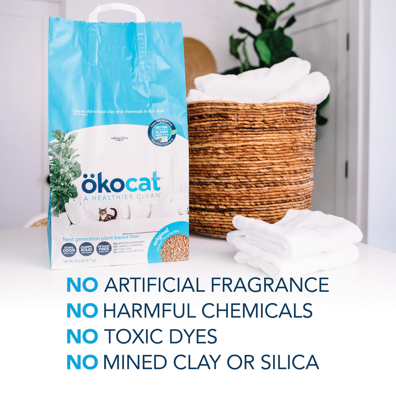 ökocat Original Wood Clumping Cat Litter, Unscented, 18.8 pounds - Natural Ingredients, Stops Odor, Clumps Solid, 99% Dust Free, Great for All Cats