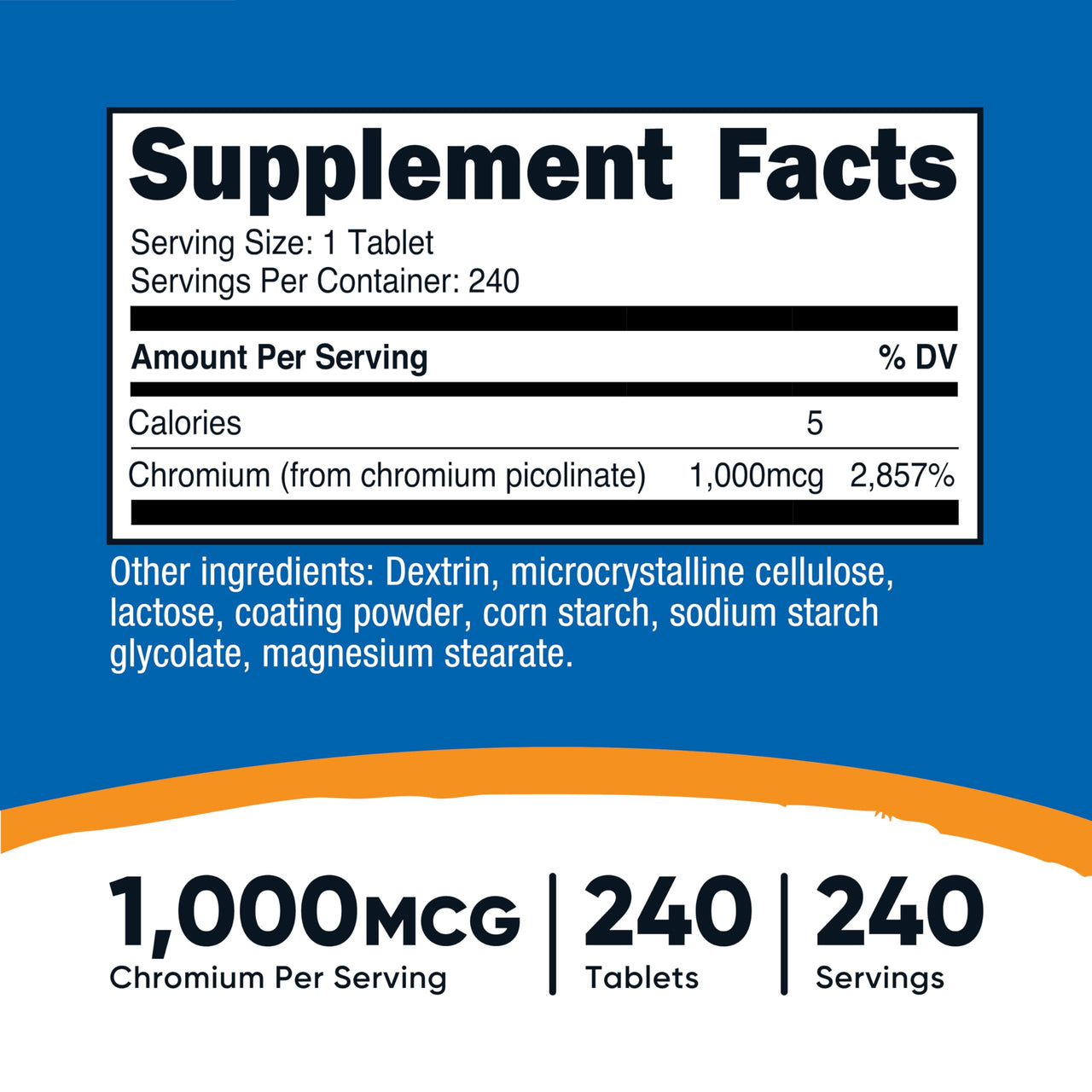 Nutricost Chromium 1000mcg, 240 Tablets - Gluten Free, Non-GMO