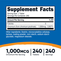 Thumbnail for Nutricost Chromium 1000mcg, 240 Tablets - Gluten Free, Non-GMO