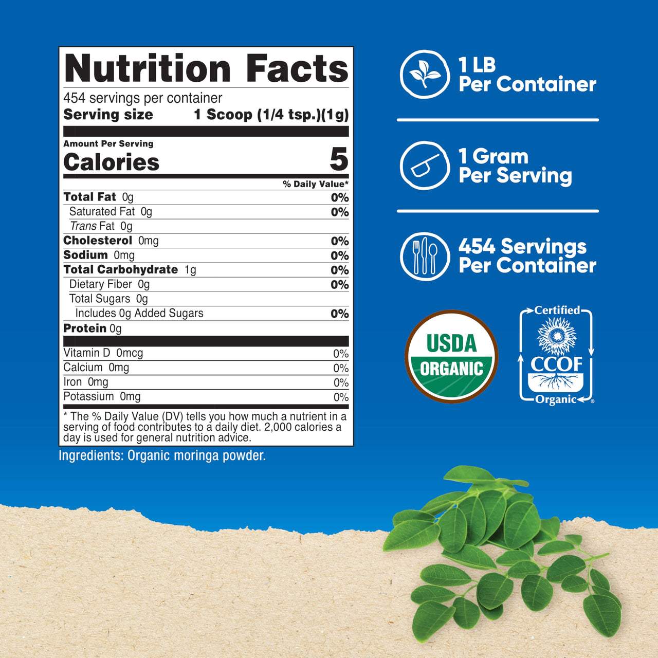 Nutricost Organic Moringa Powder 1LB (16oz) - Gluten Free, Non-GMO, Vegetarian Friendly
