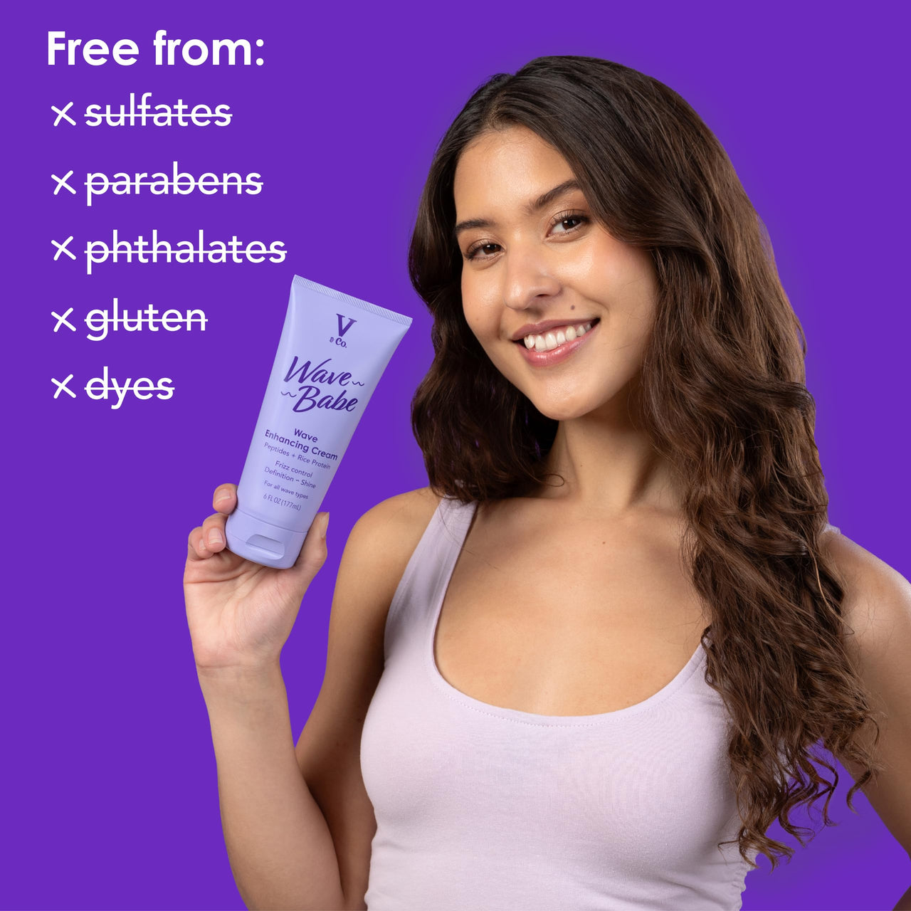 V&Co. Wave Babe Wave Enhancing Cream – Wave Cream for Wavy Hair, Anti Frizz & Hydrating Hair Care with Peptides & Rice Protein – Defines Waves, Enhances Shine & Adds Lasting Softness – 6 oz