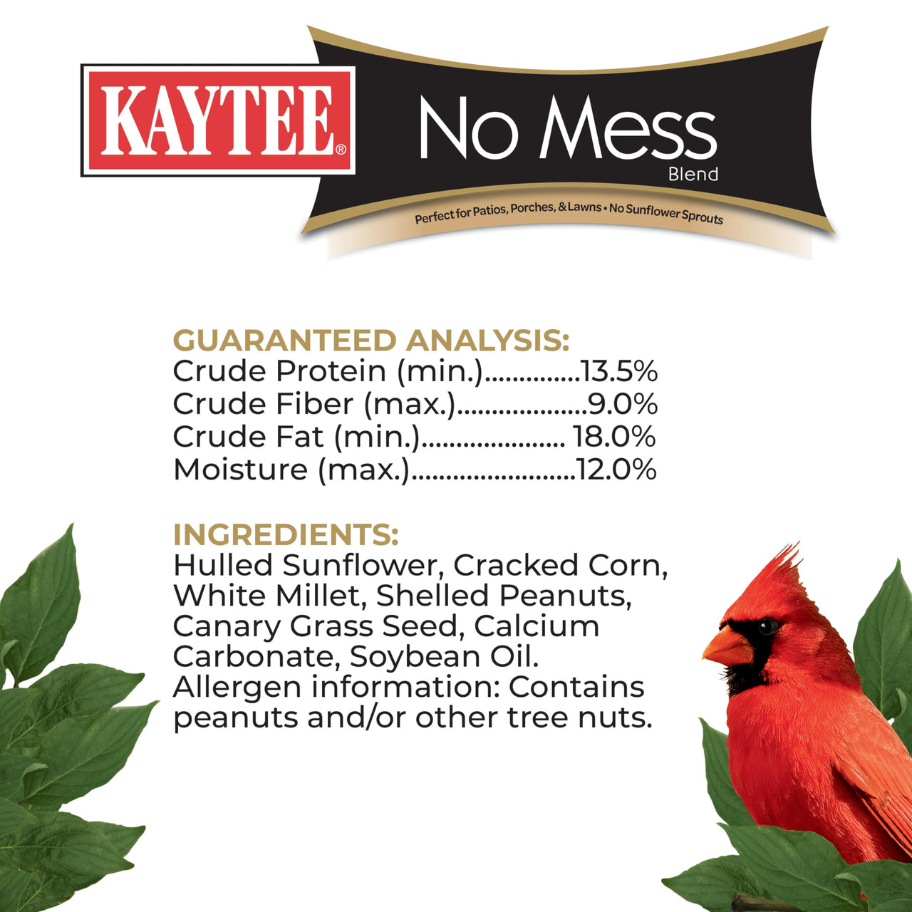 Kaytee Wild Bird No Mess Food Seed Blend For Blue Jays, Woodpeckers, Juncos, Cardinals, Grosbeaks, Sparrows, and Finches, 5 Pound