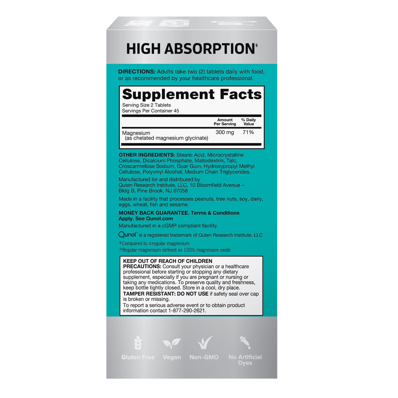 Qunol Magnesium Glycinate 300mg, 100% Glycinate Chelated Magnesium Supplement, 90ct Tablets