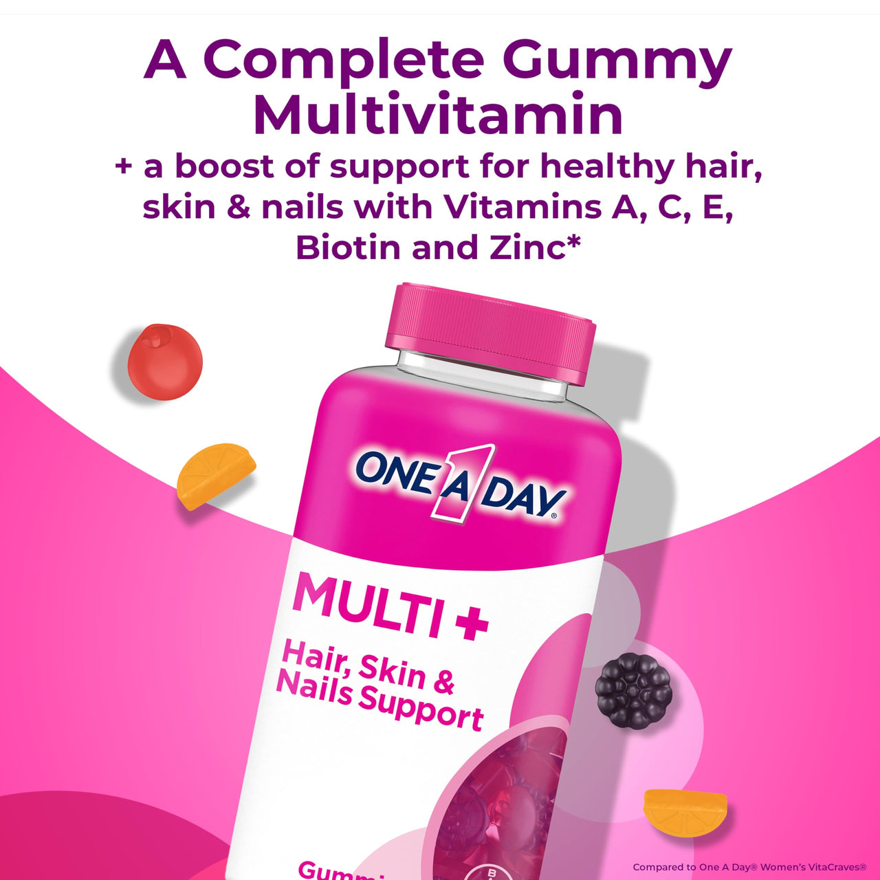 ONE A DAY Multi+ Hair, Skin & Nails, Multivitamin + Boost of Support for Healthy Hair, Skin & Nails with Biotin and Vitamins A, C, E & Zinc ,Gummy 120 Count (2 Month Supply)