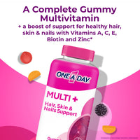 Thumbnail for ONE A DAY Multi+ Hair, Skin & Nails, Multivitamin + Boost of Support for Healthy Hair, Skin & Nails with Biotin and Vitamins A, C, E & Zinc ,Gummy 120 Count (2 Month Supply)