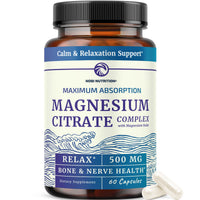 Thumbnail for Magnesium Citrate Complex 500 MG for Calm & Relaxation | High Absorption Magnesium Supplement | Citrato de Magnesio | Constipation & Digestion Support Non-GMO Soy-Free | 60 Mag Citrate Capsules