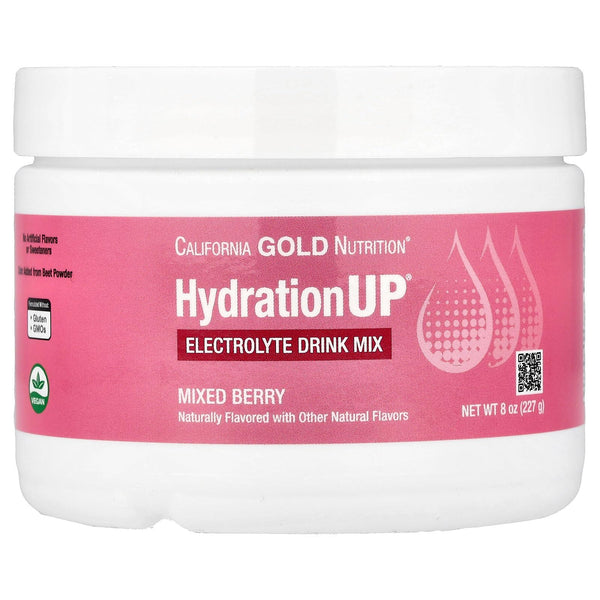 California Gold Nutrition HydrationUP®, Electrolyte Drink Mix with Calcium, Potassium, Vitamin C, and Vitamin E, Mixed Berry, 8 oz (227 g)