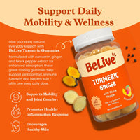 Thumbnail for BeLive Turmeric Gummies - Curcumin with Black Pepper & Ginger Extract - 500 mg of Turmeric and Ginger Supplement for Immune Support, Healthy Skin, and Mobility - Tropical Flavor | 60 Count