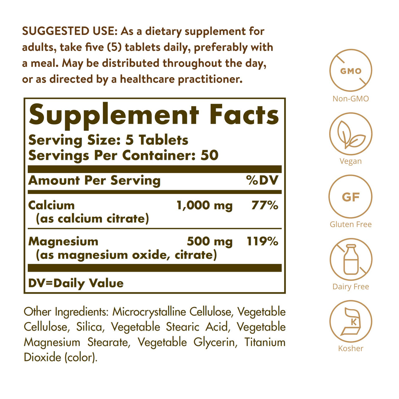Solgar Calcium Magnesium Citrate, 250 Tablets - Supports Healthy Bones & Teeth - Musculoskeletal & Nervous System Support - Highly Absorbable - Non-GMO and Vegan - 50 Servings