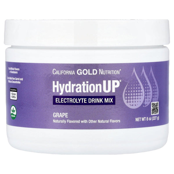 California Gold Nutrition HydrationUP®, Electrolyte Drink Mix with Calcium, Potassium, Vitamin C, and Vitamin E, Grape, 8 oz (227 g)