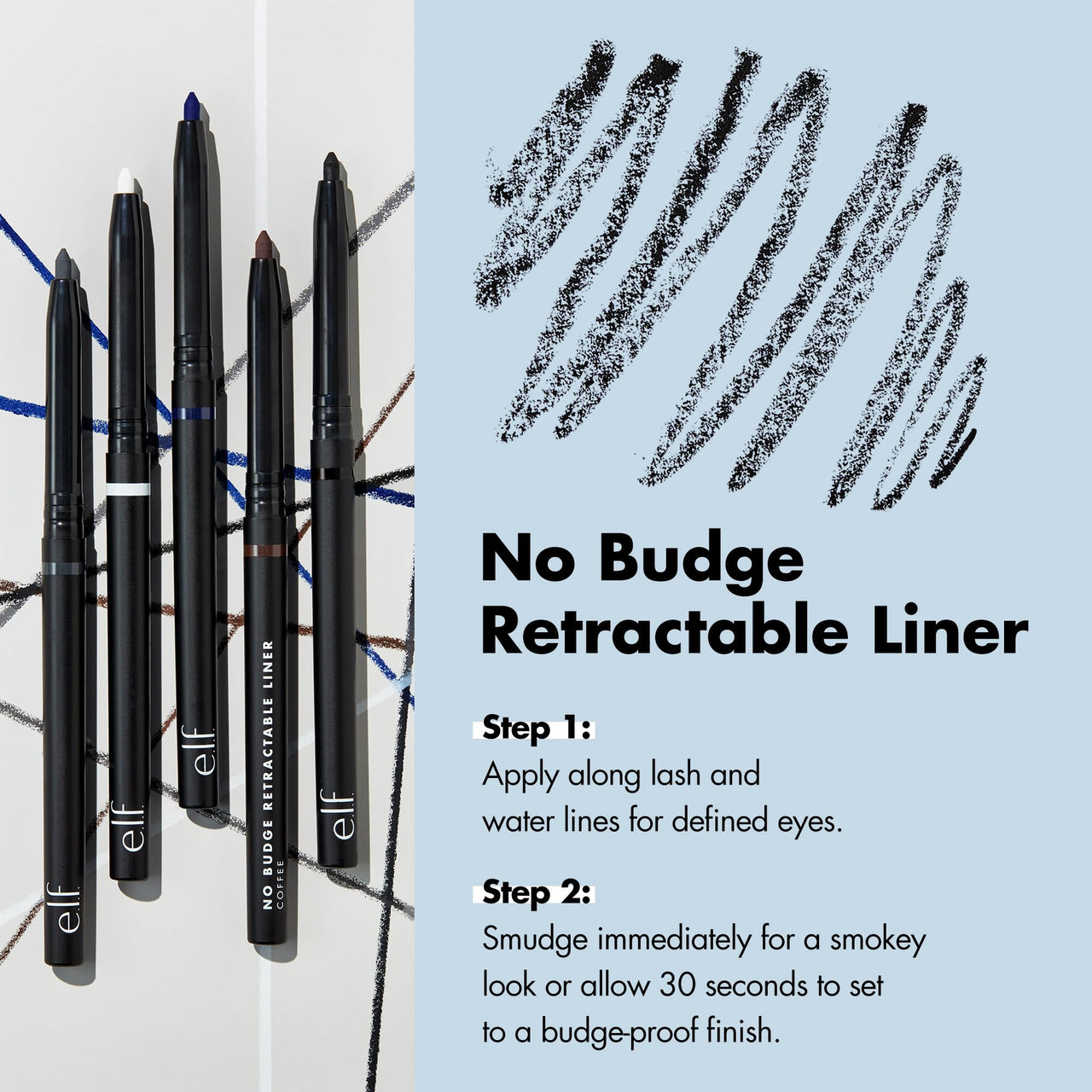 e.l.f. No Budge Retractable Eyeliner, Creamy, Ultra-Pigmented & Waterproof, Creates Bold & Defined Lines, Vegan & Cruelty-Free, Grey
