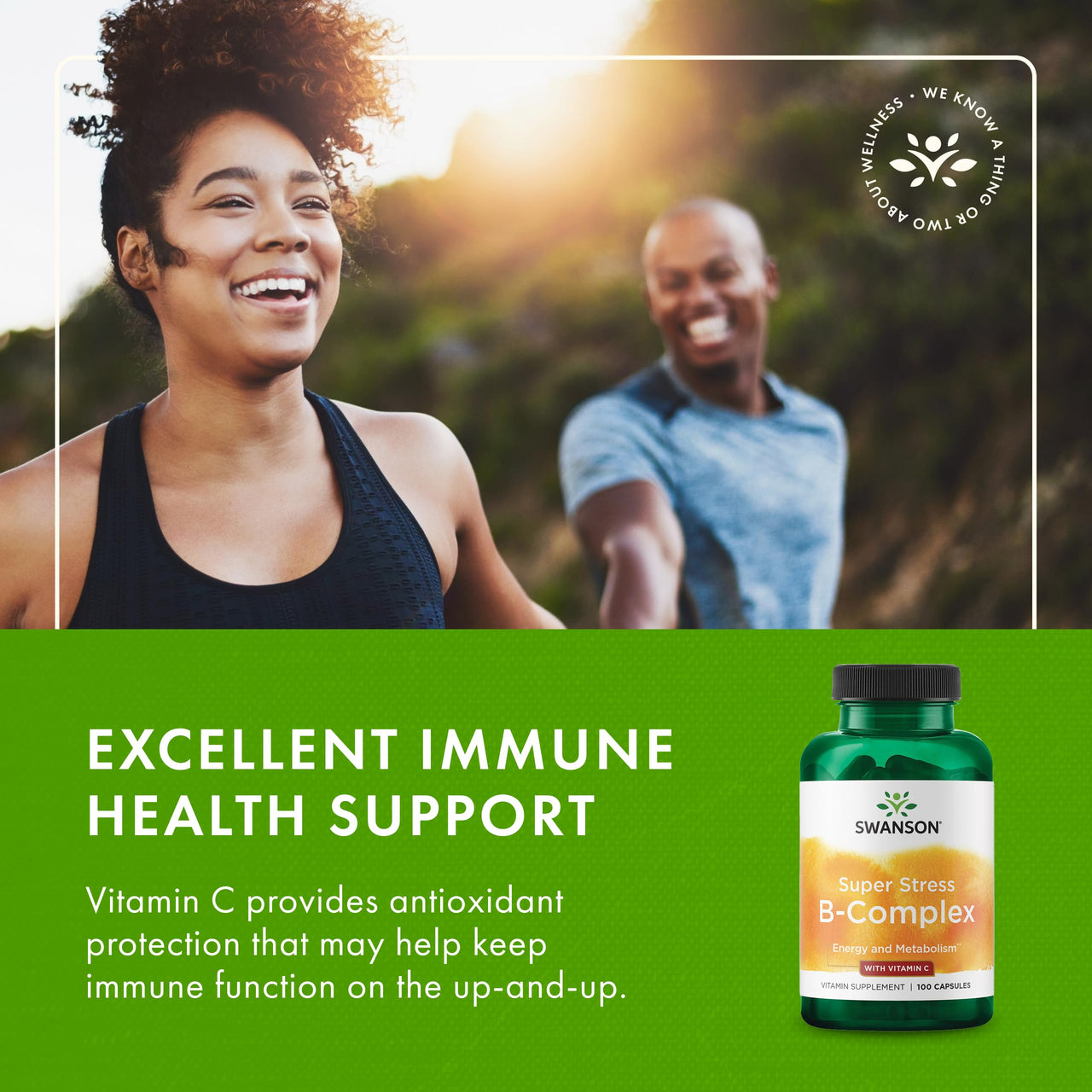Swanson Vitamin B-Complex w/Vitamin C - Natural Supplement Promoting Stress Relief, Energy Support & Aiding Immune Health - May Support Metabolism & Nervous Health - (100 Capsules)
