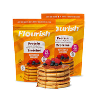 Thumbnail for Flourish Protein Pancake & Waffle Mix, with Whey Protein & Flax Seed, No Added Sugar, High in Protein & Fiber - Just Add Water - Buttermilk Flavour, 16 oz (2 Pack)