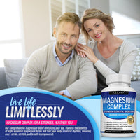 Thumbnail for Magnesium Complex Supplement 8 Elemental 1000mg - Magnesium Glycinate, Citrate, Malate, Taurate, Chelated for Easy Absorption for Bones, Muscle, Recovery, Energy, Vegan Non-GMO 90 Capsules