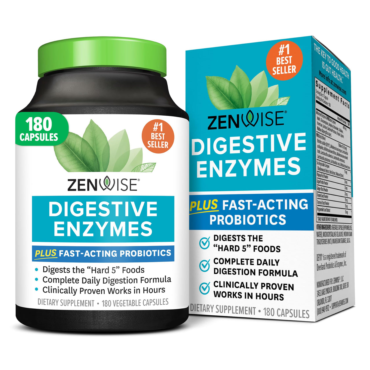 Zenwise Health Digestive Enzymes with Bromelain & Papaya - Multi Enzymes Digestion Supplement with Probiotics & Prebiotics for Gut Health, Gas & Bloating Relief - Men & Women - 180 Vegetarian Capsules