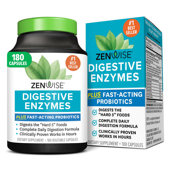Zenwise Health Digestive Enzymes with Bromelain & Papaya - Multi Enzymes Digestion Supplement with Probiotics & Prebiotics for Gut Health, Gas & Bloating Relief - Men & Women - 180 Vegetarian Capsules
