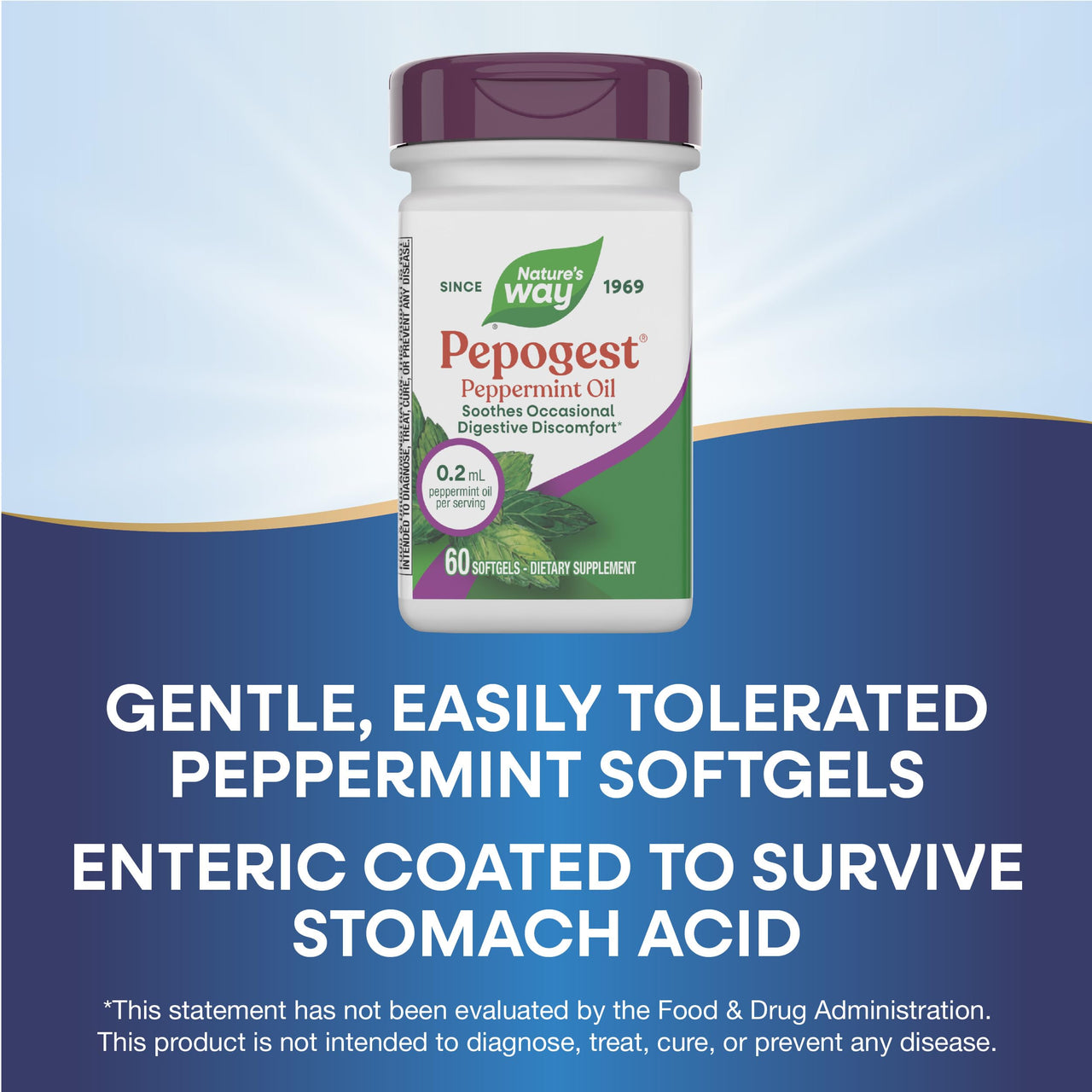 Nature's Way Pepogest Peppermint Oil, Soothes Occasional Gastrointestinal Discomfort*, Enteric Coated Peppermint Oil Softgels, 60 Softgels (Packaging May Vary)