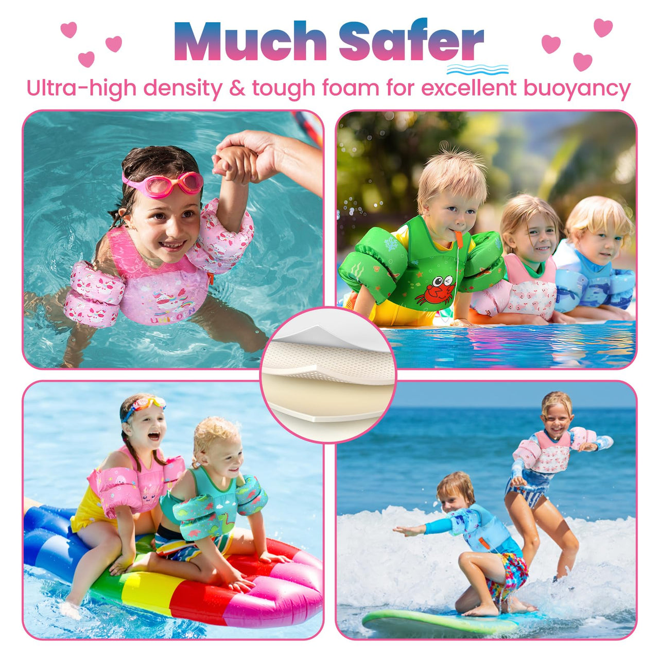 HeySplash Swim Vest for Kids, Toddler Pool Floaties Fit 33-66 Lbs,Swimming Vest with Adjustable Strap, Swim Jacket Water Wing Arm Float, Puddle Beach Boat Jumper Float Device Girl,Pink Whale