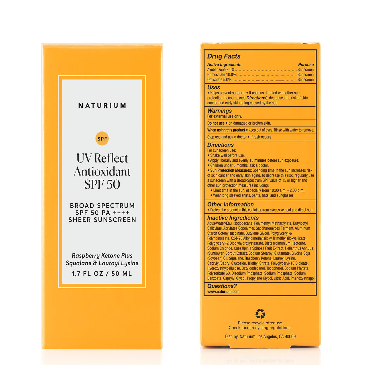 Naturium UV Reflect Antioxidant, Broad Spectrum SPF 50 PA ++++ Sheer Sunscreen, Lightweight Face & Skin Protector with Soft Matte Finish, 1.7 oz
