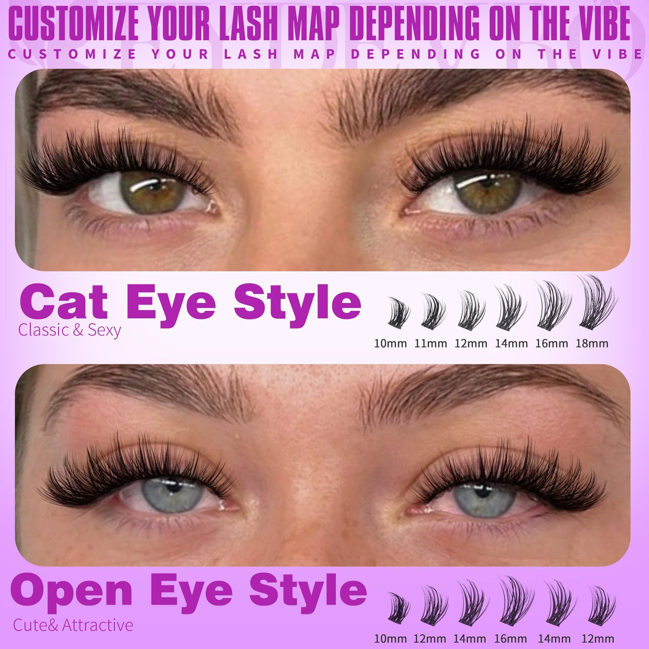 EYDEVRO Wispy Lash Clusters Natural Eyelash Clusters 9-18mm Cluster Eyelash Extensions CD Curvature 192 Pcs Manga Cluster Lashes Individual Lashes DIY Lash Extensions